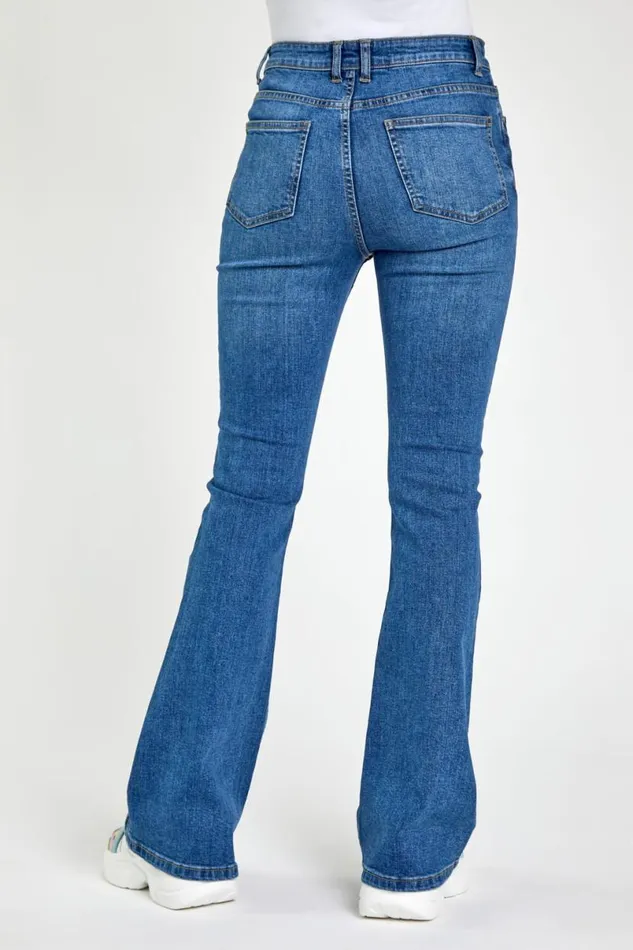 Blue Flared High Waist Cotton Jeans Women Roman Occasionwear