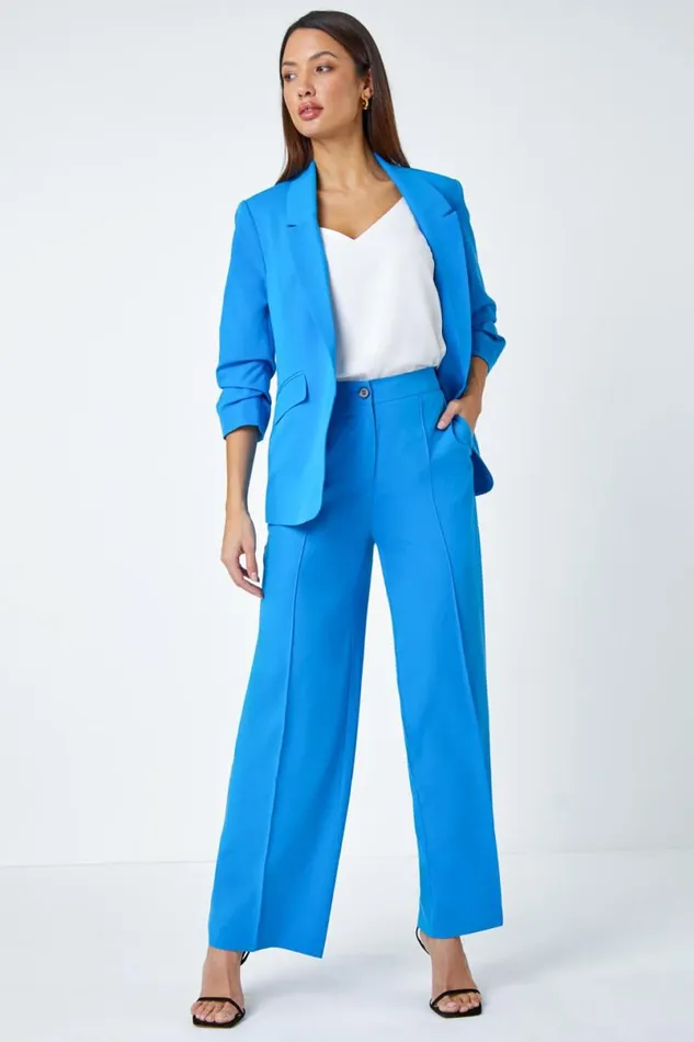 Blue Tailored Relaxed Stretch Trousers Women Roman Trousers