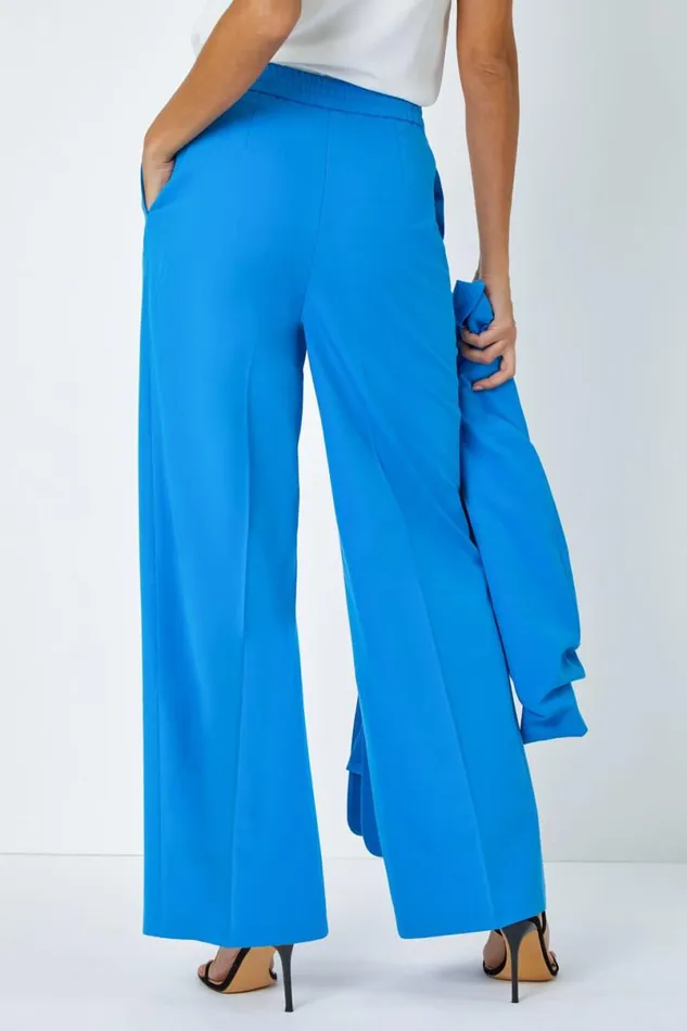 Blue Tailored Relaxed Stretch Trousers Women Roman Trousers