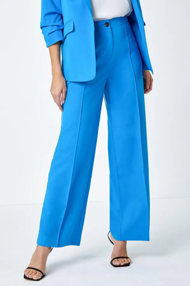 Blue Tailored Relaxed Stretch Trousers Women Roman Trousers