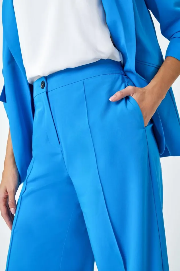 Blue Tailored Relaxed Stretch Trousers Women Roman Trousers