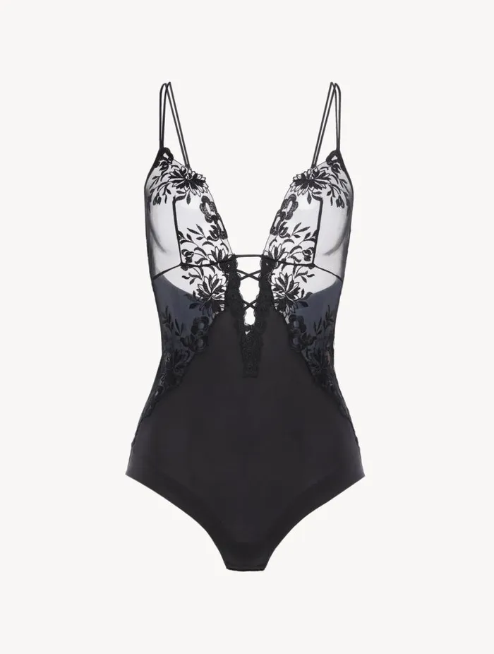 Bodysuit In Black Lycra With Embroidered Tulle Lingerie La Perla Bodysuits and Bustiers Bodysuit In Black Lycra With Embroidered Tulle Lingerie La Perla Bodysuits and Bustiers