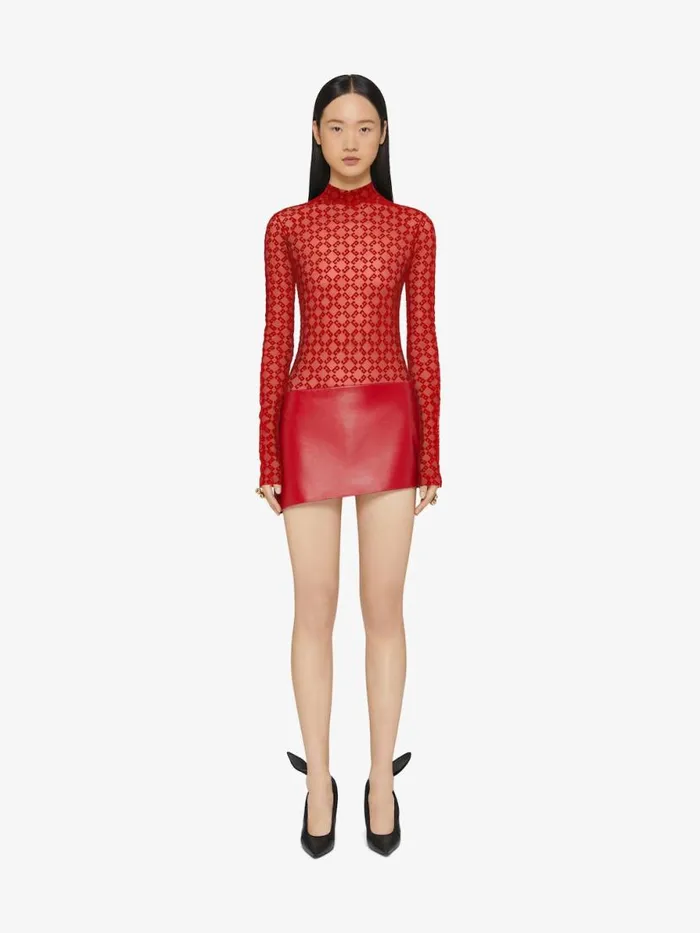 Bodysuit In Monogram 72 Tulle Red Women Givenchy Tops and Shirts