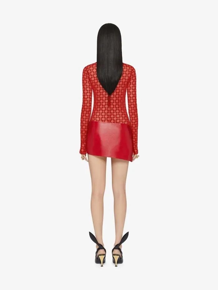 Bodysuit In Monogram 72 Tulle Red Women Givenchy Tops and Shirts