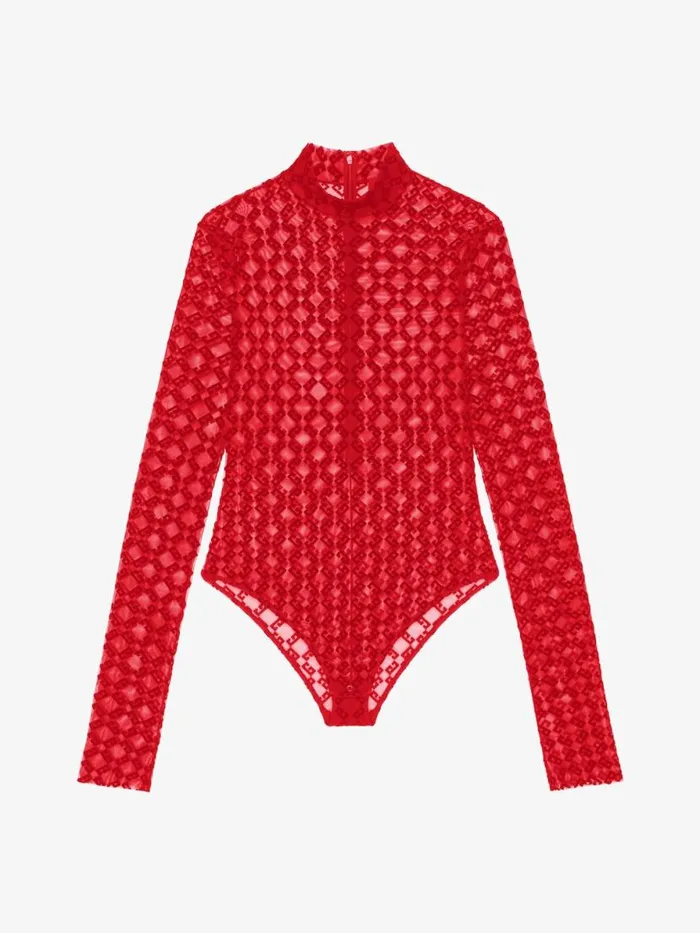 Bodysuit In Monogram 72 Tulle Red Women Givenchy Tops and Shirts