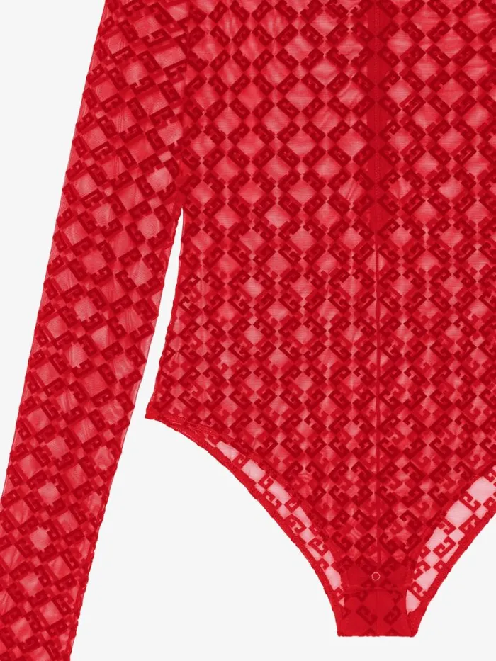 Bodysuit In Monogram 72 Tulle Red Women Givenchy Tops and Shirts