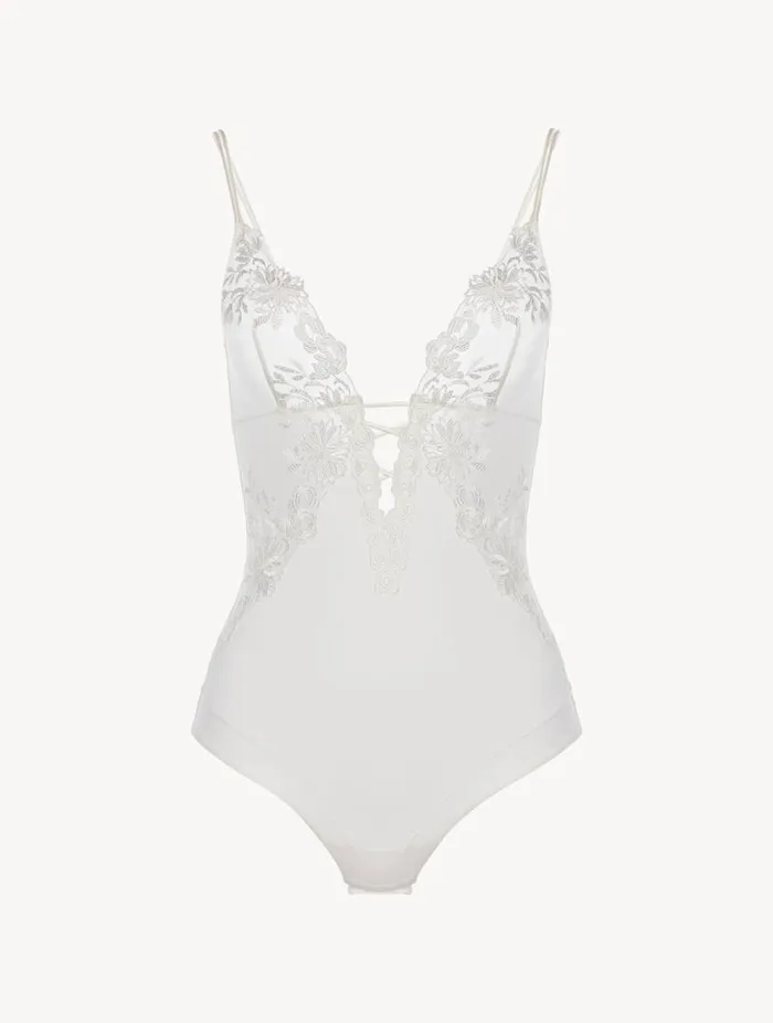 Bodysuit In Offwhite Lycra With Embroidered Tulle Lingerie La Perla Bodysuits and Bustiers Bodysuit In Offwhite Lycra With Embroidered Tulle Lingerie La Perla Bodysuits and Bustiers
