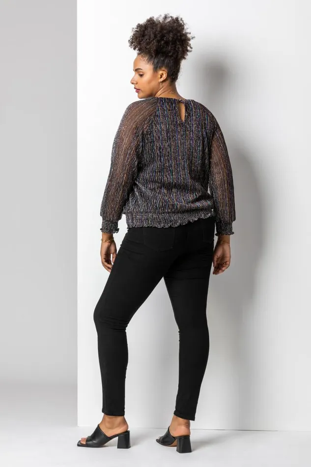 Bronze Curve Foil Shimmer Plisse Top Women Roman Tops