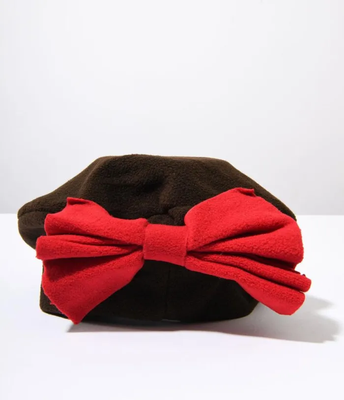 Brown and Red Bow Beret Accessories Unique Vintage Berets