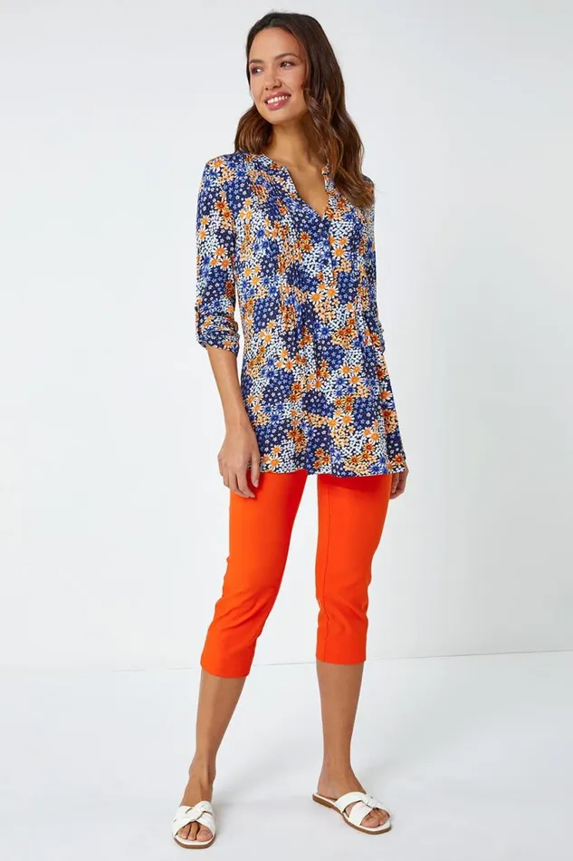 Burnt Orange Elastic Waist Stretch Cropped Trousers Women Roman Occasionwear