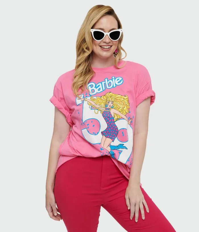 Cakeworthy Pink Barbie Birthday Oversized Graphic Tee ClothingPlus Unique Vintage Graphic Tees