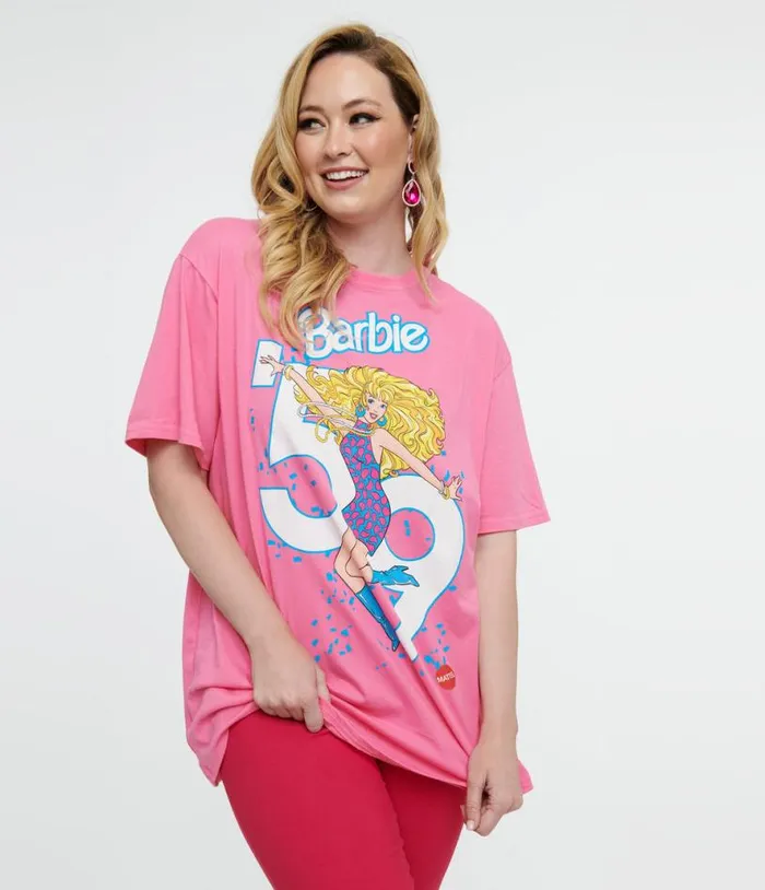 Cakeworthy Pink Barbie Birthday Oversized Graphic Tee ClothingPlus Unique Vintage Graphic Tees