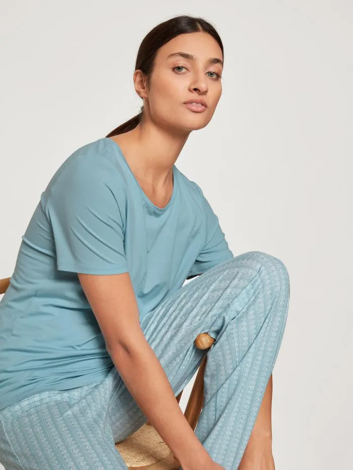CALIDA Show All Women Shirt Shortsleeve Blue Satin