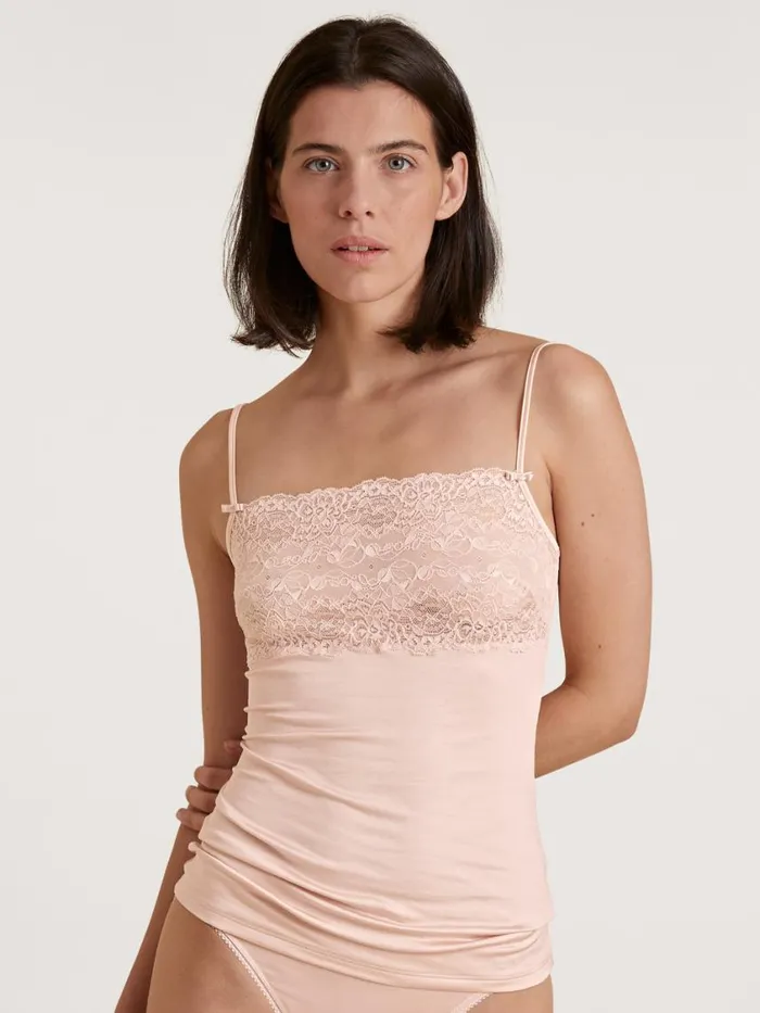 CALIDA Tops Women Spaghetti Strap Top With Lace Lace Parfait Pink