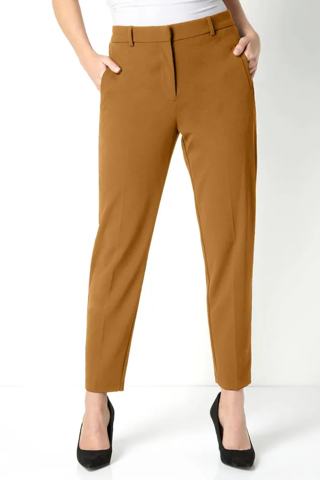 Camel Short Straight Leg Stretch Trouser Women Roman Trousers