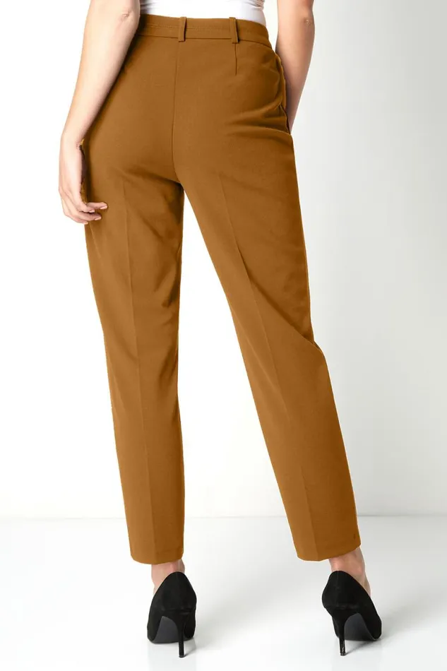 Camel Short Straight Leg Stretch Trouser Women Roman Trousers