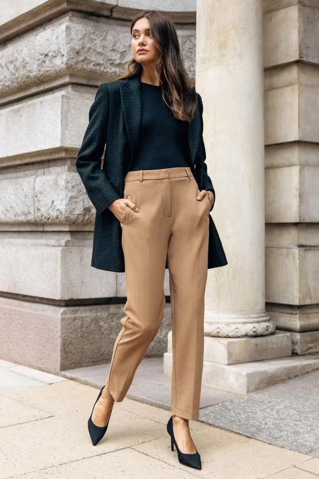 Camel Straight Leg Stretch Trouser Women Roman Trousers