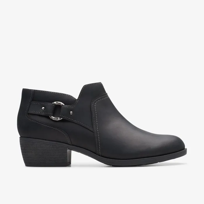 Charlten Grace Black Oily Leather Women Clarks Boots and Booties