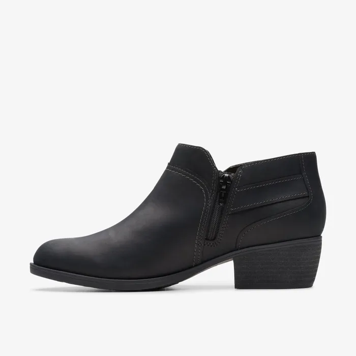 Charlten Grace Black Oily Leather Women Clarks Boots and Booties