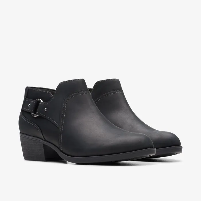 Charlten Grace Black Oily Leather Women Clarks Boots and Booties