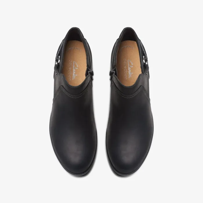 Charlten Grace Black Oily Leather Women Clarks Boots and Booties