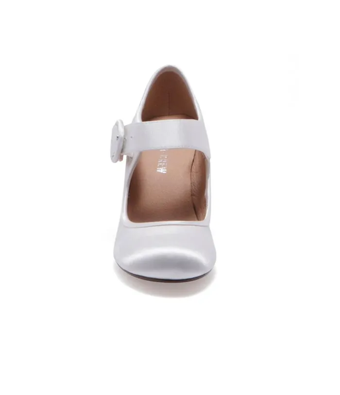 Chelsea Crew 1940s Ivory Leatherette Mary Jane Madeline Heels Shoes Unique Vintage Heels