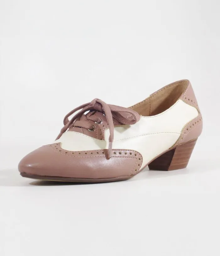 Chelsea Crew 1950039s Mauve and Bone Demi Oxford Saddle Shoes Shoes Unique Vintage Heels