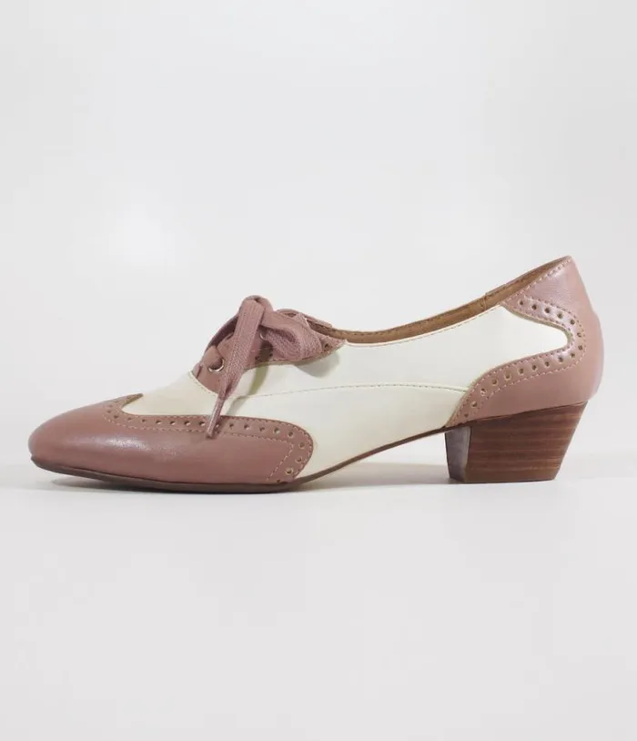 Chelsea Crew 1950039s Mauve and Bone Demi Oxford Saddle Shoes Shoes Unique Vintage Heels