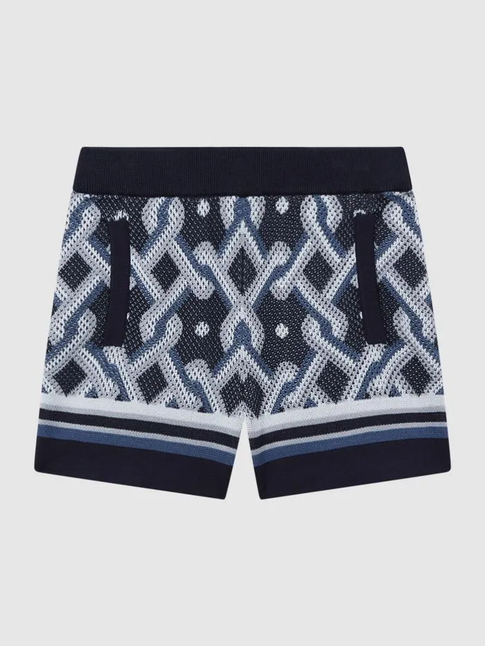 Children Reiss CoOrds Jack Knitted Elasticated Waistband Shorts Navy Multi