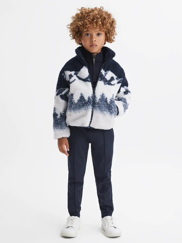 Children Reiss Coats and Jackets Clement Textured ZipThrough Jacket Blue Multi