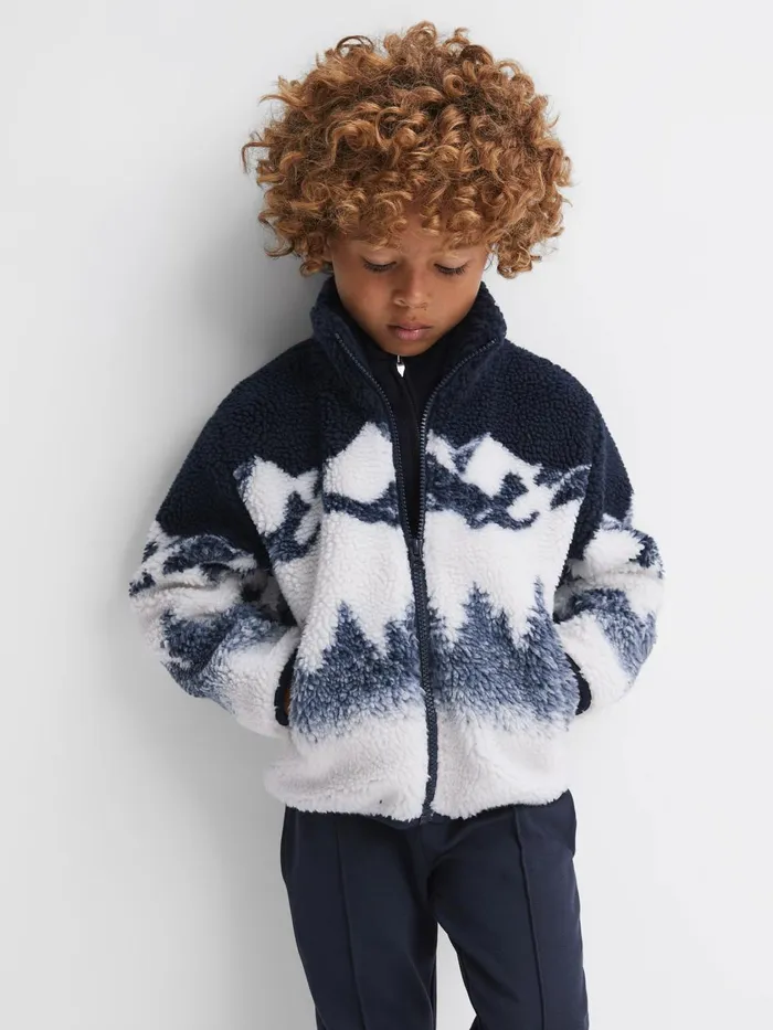 Children Reiss Coats and Jackets Clement Textured ZipThrough Jacket Blue Multi