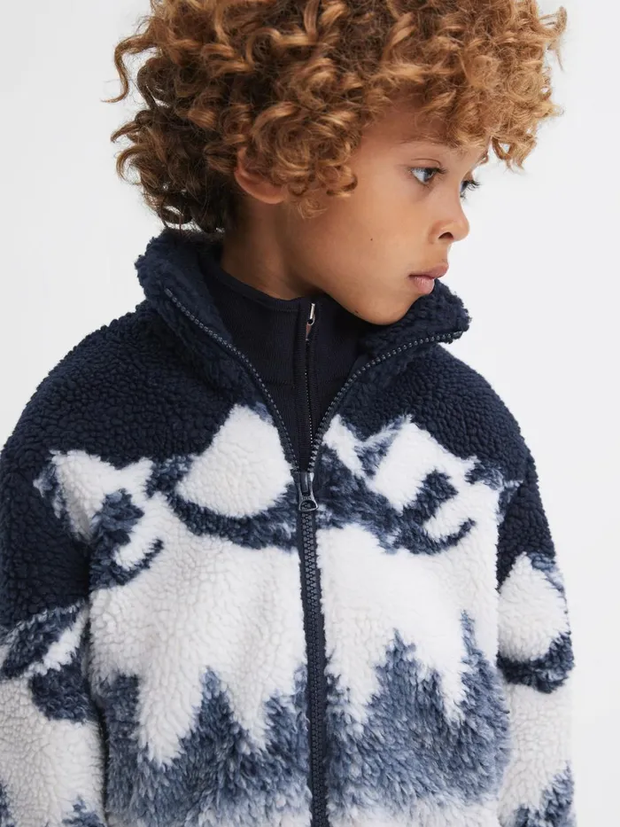 Children Reiss Coats and Jackets Clement Textured ZipThrough Jacket Blue Multi