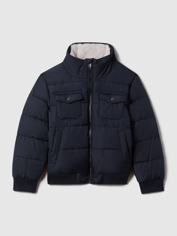 Children Reiss Coats and Jackets Mist Padded Faux Fur Coat Navy