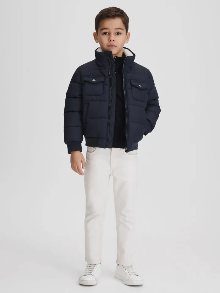Children Reiss Coats and Jackets Mist Padded Faux Fur Coat Navy