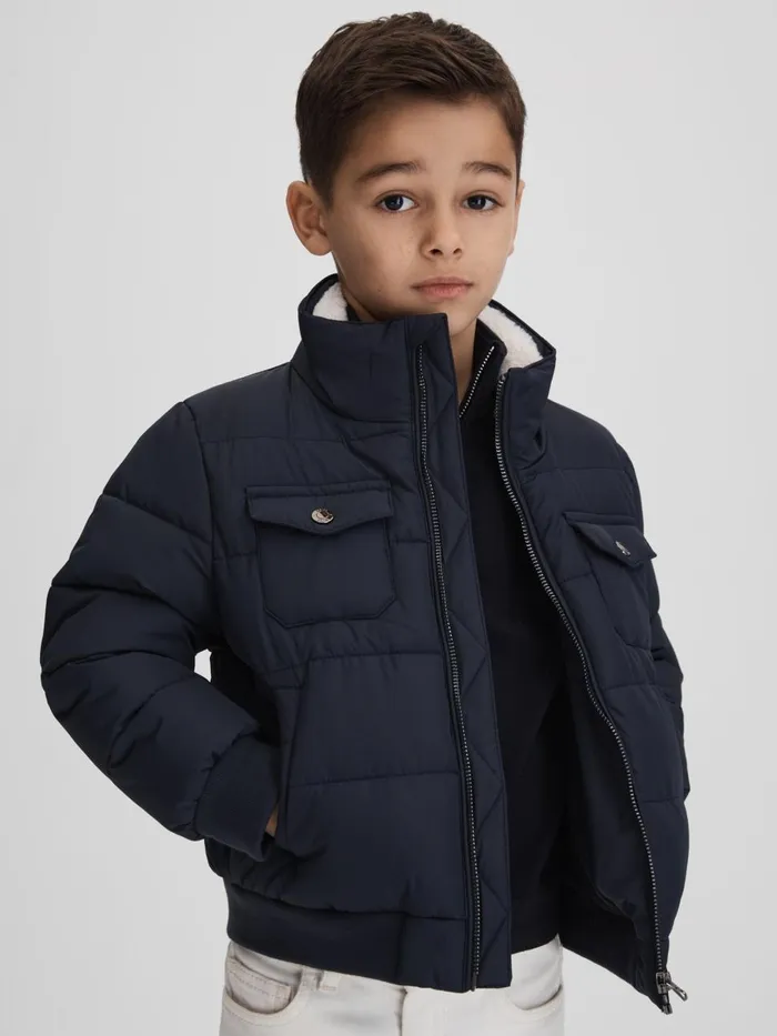Children Reiss Coats and Jackets Mist Padded Faux Fur Coat Navy