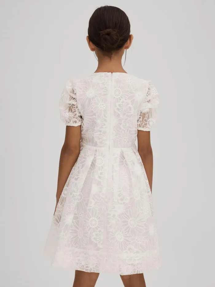 Children Reiss Dresses Emelie Lace Puff Sleeve Dress Ivory