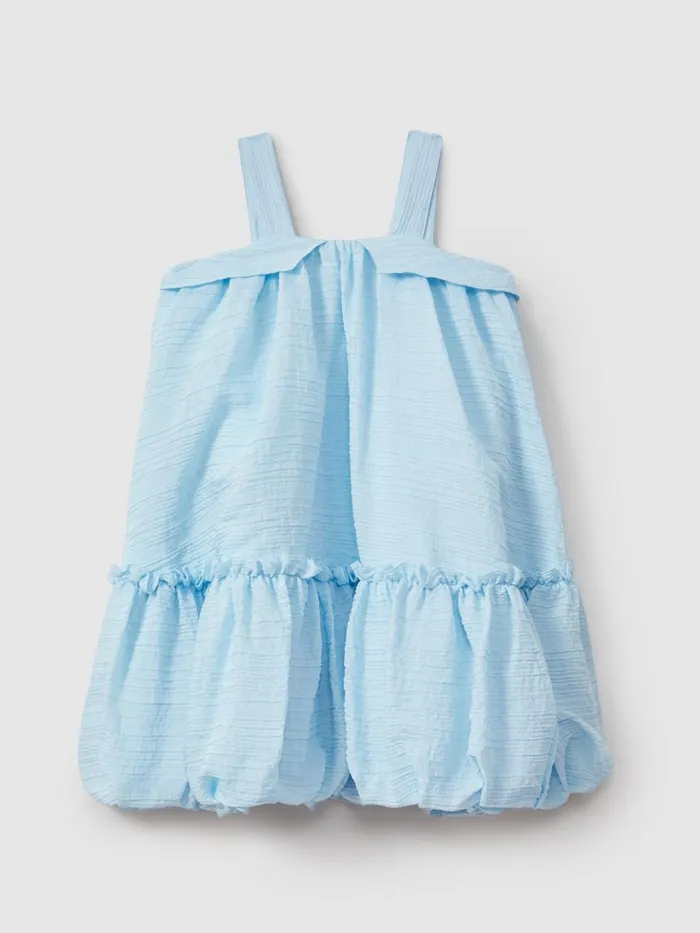 Children Reiss Dresses Emeri Seersucker Bubble Hem Dress Blue