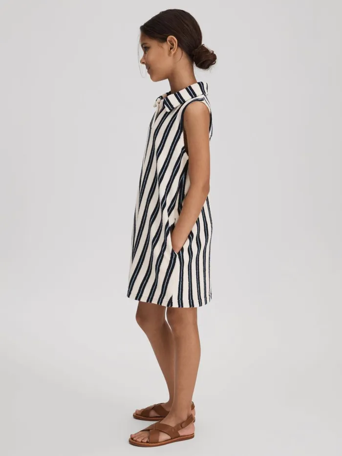 Children Reiss Dresses Felicia Towelling Open Collar Dress Ivory Print