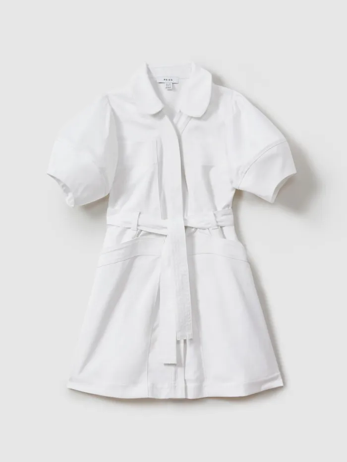 Children Reiss Dresses Ginny Belted Puff Sleeve Dress Ivory