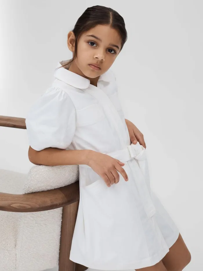 Children Reiss Dresses Ginny Belted Puff Sleeve Dress Ivory