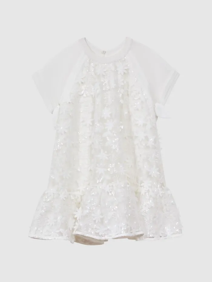 Children Reiss Dresses Theo Embellished Flared Dress Ivory