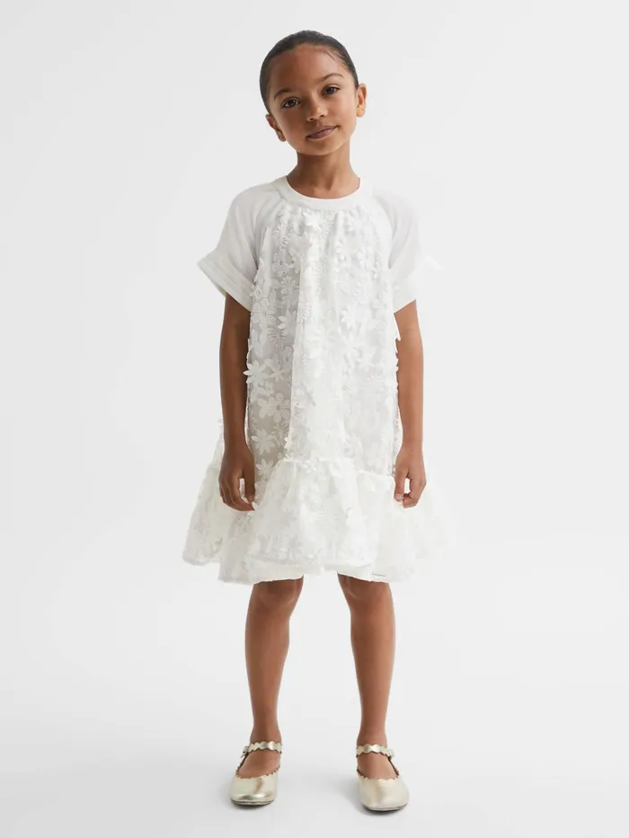 Children Reiss Dresses Theo Embellished Flared Dress Ivory