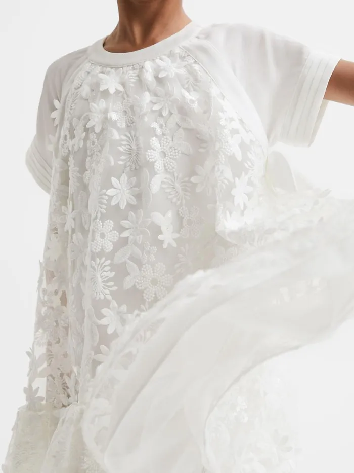 Children Reiss Dresses Theo Embellished Flared Dress Ivory