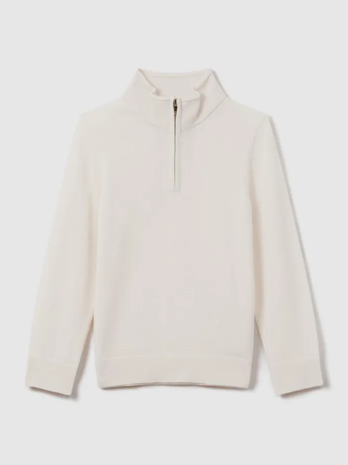 Children Reiss Knitwear Blackhall Wool HalfZip Funnel Neck Jumper Snow