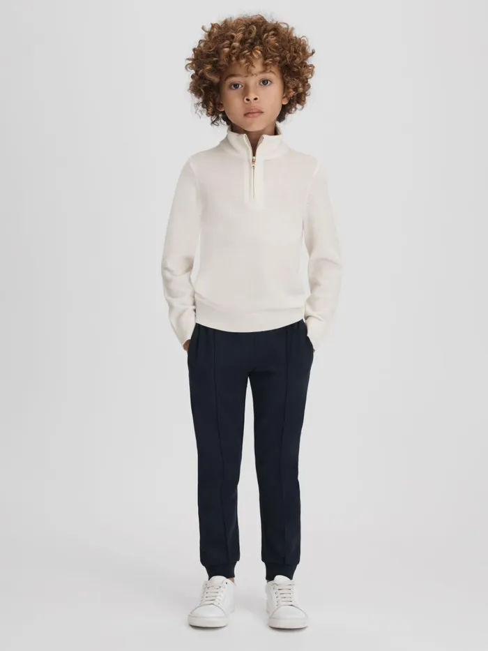 Children Reiss Knitwear Blackhall Wool HalfZip Funnel Neck Jumper Snow