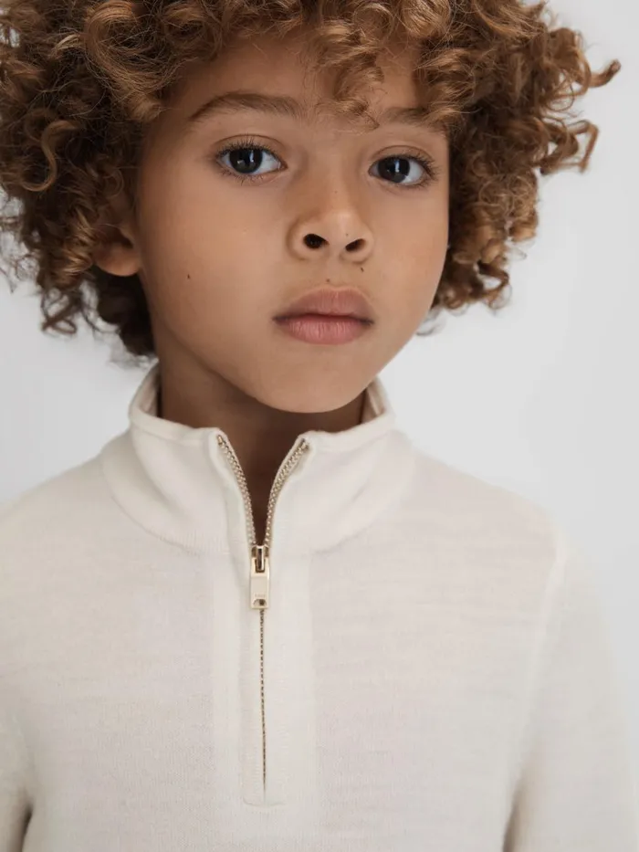 Children Reiss Knitwear Blackhall Wool HalfZip Funnel Neck Jumper Snow