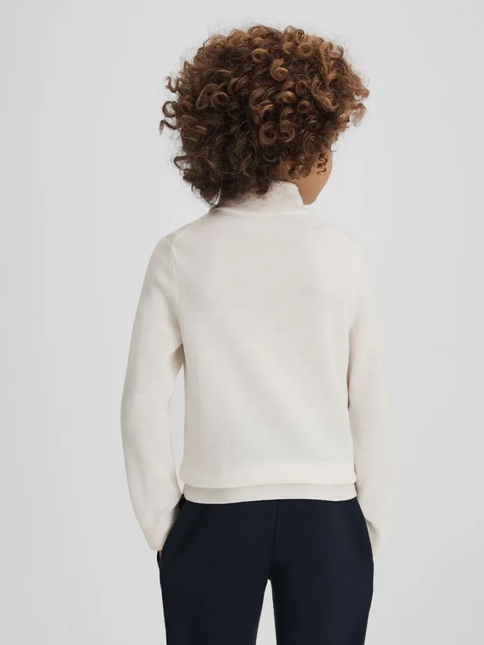Children Reiss Knitwear Blackhall Wool HalfZip Funnel Neck Jumper Snow