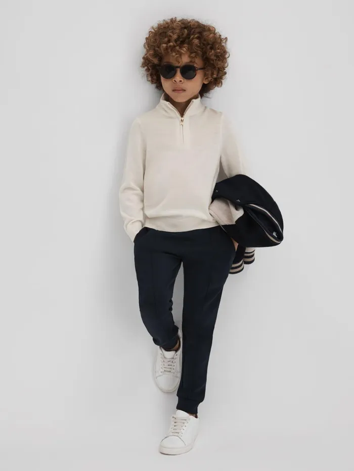 Children Reiss Knitwear Blackhall Wool HalfZip Funnel Neck Jumper Snow