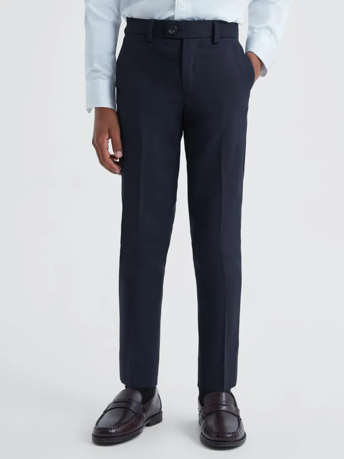 Children Reiss Pants Hope Wool Blend Adjustable Trousers Navy