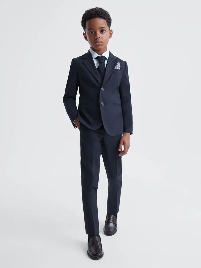 Children Reiss Pants Hope Wool Blend Adjustable Trousers Navy